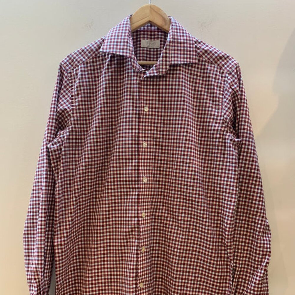 Eton Plaid Dress Shirt Red - Men's Size 41 Contemporary 16